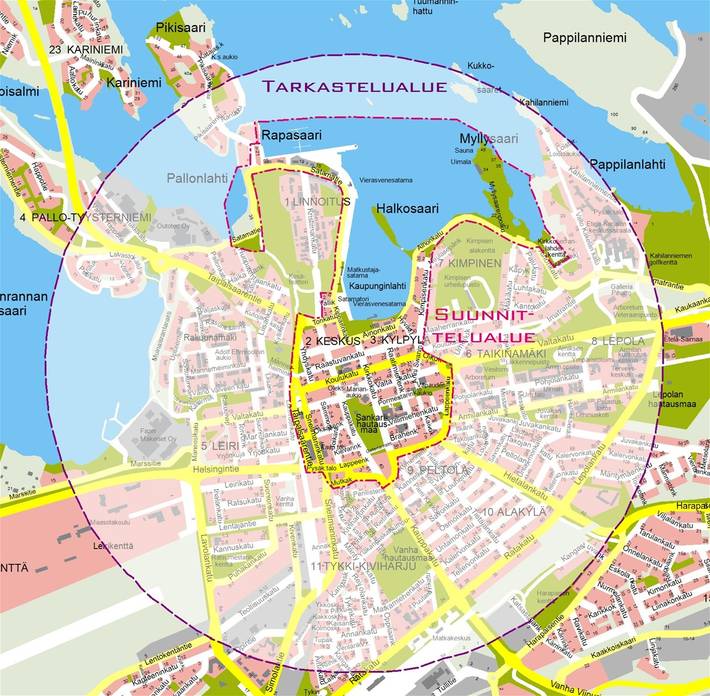Lappeenrannan keskustan kehittämissuunnitelma kattaa keskustan alueen lisäksi ranta-alueet Pallonlahdesta Myllysaareen. Lappeenrannan keskustan kehittämissuunnitelma kattaa keskustan alueen lisäksi ranta-alueet Pallonlahdesta Myllysaareen.